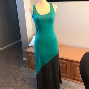 Teal turquoise and gray maxi dress